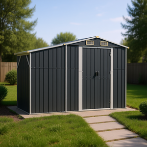 Abri de jardin en acier galvanisé anthracite 10x8 pieds, rangement extérieur - Product Image 2