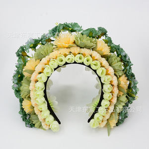 Serre-tête floral Dongchen Crafts, 30 cm de large, fleurs en soie, accessoire de photographie de mariage, style chinois traditionnel - Product Image 2