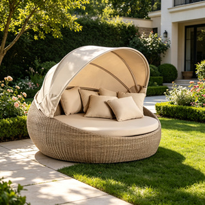 <span class=keywords><strong>Lettino</strong></span> da Esterno con Baldacchino in Rattan PE, Design Moderno e Minimalista, per Hotel, Resort e Bordo Piscina, con Cuscino Impermeabile, OEM ODM - Product Image 2