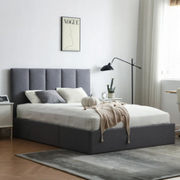 Cadre de lit intelligent réglable rembourré avec barre de levage, design minimaliste, grand espace de rangement, 160x200cm, velours, support à lattes en bois, gain de place