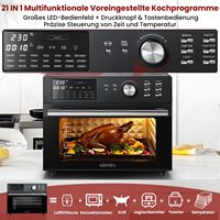 Horno de freidora de aire caliente de 30L, freidora XXL 1800W sin aceite, freidora multifunción con 21 programas sin aceite, 30 a 230 °C con mantener el calor