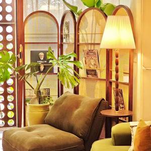 Biombo plegable de ratán estilo retro con estantes para sala de estar, dormitorio, entrada, divisor de ambientes - Product Image 4