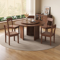 Table à manger ronde moderne en noyer noir 1,35/1,5 m avec plateau tournant contemporain pour villa, en bois massif, écologique, durable et naturel