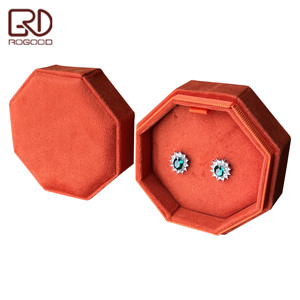 ROGOOD Lüks Turuncu Kadife Sekizgen Ambalaj Kutusu Takı Küpe Kolye Bilezik için Zarif Hediye Kutusu Tatil İçin P1989 - Product Image 4