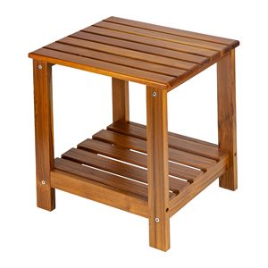 Dark Wood Slatted Low Side <strong>Table</strong> With Open Shelf for Living Room <strong>Christmas</strong> <strong>Tree</strong> Corner Accent Piece - Product Image 1