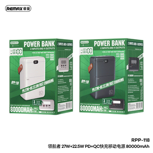 Charge rapide, ports de sortie 27W+22.5W, grande capacité, batterie externe LED 80000mah, chargeur portable, Pover 80000 RPP-118 Pover - Product Image 3