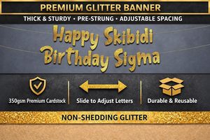 Bannière en papier scintillant doré Happy Skibidi pré-encordée pour <span class=keywords><strong>anniversaire</strong></span>, fournitures de fête d'intérieur, cadeaux pour adolescents garçons et filles - Product Image 3