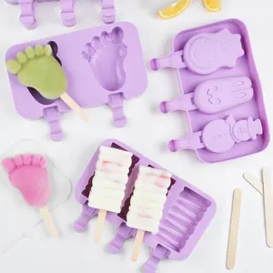 SILIKOLOVE cartoon silicone Ice cream mold multi shape ice popsicle maker tools with cover and sticks