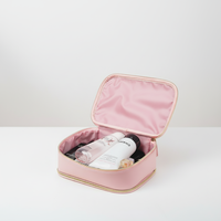 Étui cosmétique personnalisé avec logo, fermeture éclair en PVC, étanche, pour le voyage, rangement des produits de soin de la peau, poignée en PU, trousse de toilette, sac à maquillage