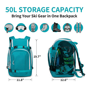 Free Sample Custom Single Double Board Ski Boot Bag Waterproof Genuine Leather Wheels 36-55L Large Capacity Outdoor <b>Skiing</b> - Product Image 2