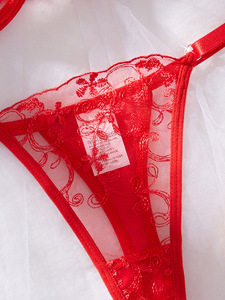 ชุดชั้นในเซ็กซี่สีแดงแบบซีทรู 2 ชิ้น สำหรับผู้หญิง  คอลเลคชั่นฤดูใบไม้ร่วง  บราตาข่ายปักลาย  พร้อมกางเกงใน - Product Image 6