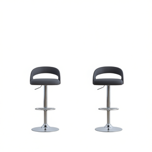 Ensemble de 2 tabourets de bar en tissu gris foncé, base chromée, meubles de bar modernes et contemporains, confortables, hauteur réglable - Product Image 1