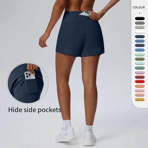 High Elastic Waist Solid Hidden Pocket Seamless 180g Yoga <b>Shorts</b> Women Quick Dry Breathable Stretch Tennis Running Workout - Product Image 1