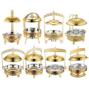 Juego de platos de chef de acero inoxidable para fiesta de boda, calentadores de comida, plato de frotamiento de buffet dorado y plateado para plato de servicio de catering - Product Image 1