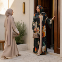 Abaya pour femme, robe longue ouverte, style vintage islamique, imprimé floral, manches larges et douces, ensemble complet avec hijab assorti, pour l'Aïd de Dubaï