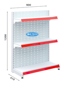 3-tier Perforated back gondola shelving Iron Supermarket Rack 1.2m Fixed Back Rectangular Powder Coating - Product Image 2