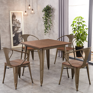 Sedia e tavolo da pranzo d'annata impilabili industriali del metallo delle sedie antiche del ristorante del caffè della mobilia all'aperto della fabbrica - Product Image 5