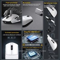 Souris de jeu sans fil Darmoshark M5 PRO 38g à prise en main ergonomique, trois modes, capteur PAW3950 8K Hz 30000 DPI, interrupteurs TTC pour PC et Esports