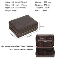Étui à montres carré en cuir pleine fleur Crazy Horse marron avec logo personnalisé, pochette zippée pour 4 montres, boîte organisatrice