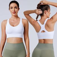 Sujetador deportivo sin costuras FH, top tipo camiseta, de alto soporte, ajustable, para mujer, espalda cruzada, inalámbrico, acolchado, para entrenamiento.