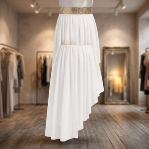 Robe de danse de ballet asymétrique pour femmes adultes Luxe Enterprises, avec superpositions et blocs de couleur métalliques, sans manches, 100% polyester, argentée - Product Image 3