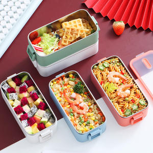 High Quality Double Layers Stainless Steel Food Storage <b>Box</b> <b>Stackable</b> <b>Lunch</b> <b>Box</b> Plastic Stainless Steel Food Container Set - Product Image 2