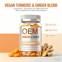 Gummies véganes au curcuma et au gingembre saveur pêche, sans OGM, sans gluten, 120 unités, complément alimentaire OEM