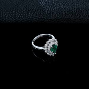 925 Sterling <b>Silver</b> Lab Created <b>Emerald</b> Pear Cut Halo <b>Ring</b> for Women - Product Image 4