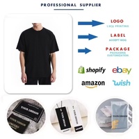 T-shirt en coton noir surdimensionné en gros, unisexe, col rond, épaules tombantes, logo personnalisé, t-shirt noir décontracté en tricot