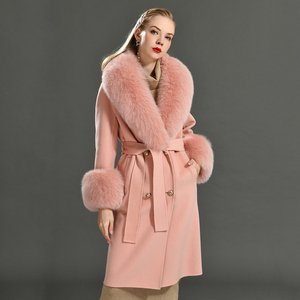 Moda vera grande collo di pelliccia di volpe polsini <span class=keywords><strong>Trench</strong></span> cappotti inverno spessa calda cintura sottile stile lungo lusso <span class=keywords><strong>donna</strong></span> inverno elegante cappotto di lana - Product Image 6