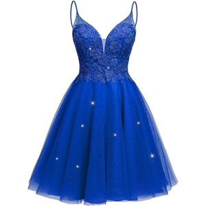 Shimmering Tulle Cocktail Dress Short <b>Lace</b> A-Line Sweetheart Neck Floral Print Women's Party Dress - Product Image 3