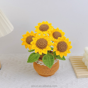 Home <strong>Decoration</strong> Finished Handmade Crochet Potted Flower Crochet Rose Daisy Sunflower Pot Plant - Product Image 6