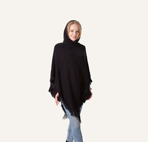 Oversized Fashion Knit Tassels Cloak Capes Phocho Sweater Scarf Knitted <b>Hooded</b> Cape Shawl - Product Image 4