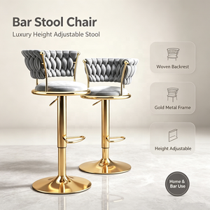 Adjustable Velvet High <b>Bar</b> <b>Stools</b> with Metal Legs-Modern Design for Home Use Durable Household Chairs - Product Image 1