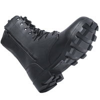 Bottes tactiques montantes noires en cuir pour le travail en extérieur avec semelle extérieure en caoutchouc antidérapante, fabriquées en Chine, sans fermeture