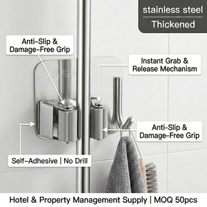 Supporto Adesivo in Acciaio Inossidabile per Scopa e Mop con Gancio, Montaggio a Parete Senza Foratura, Clip Singola in Metallo per Scopa e Mop - Product Image 1