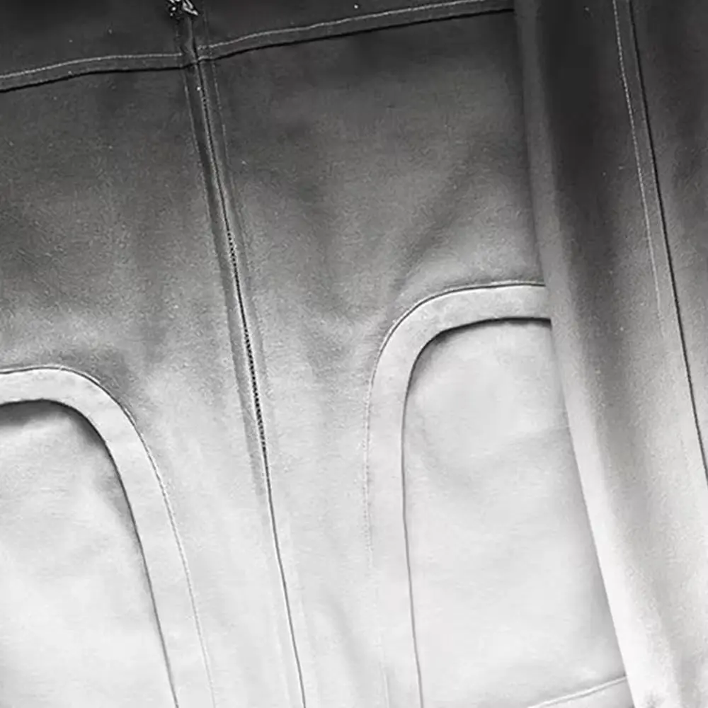 ミニマリストの黒と白のグラデーション冬のメンズボンバージャケットキャンバスファブリックジッパーアップコートポケット付き