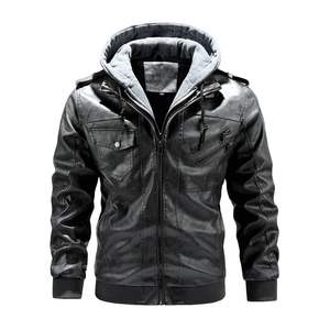 سترة شتوية من الجلد الخالص للرجال بالجملة من Instock ، سترة جلدية للدراجات النارية بسحاب قابل للإزالة بغطاء رأس للبيع بالجملة - Product Image 6