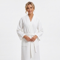Peignoir long élégant pour femme en coton tissé 100 %, avec tissu lavé lisse, antibactérien et séchage rapide, idéal pour les voyages