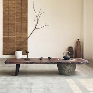 Nội thất phòng khách biệt thự phong cách Wabi Sabi, bàn pha trà gỗ nguyên khối, bàn trà thấp, thiết kế hiện đại, tính năng tùy chỉnh - Product Image 3
