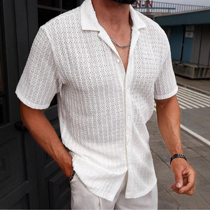 Chemises décontractées d'été pour hommes, chemises en tricot, manches courtes, chemise polo boutonnée - Product Image 3