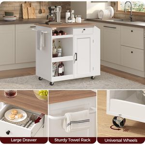 Isla de Cocina Rodante Moderna SENYU con Superficie de PB/MDF de 41 Pulgadas, Carrito Móvil con Estantes y Gabinete Ajustables - Product Image 5