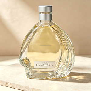 Bouteille en verre super flint de 500 ml, forme coquille unique, personnalisée en usine, pour spiritueux, vodka, gin, <span class=keywords><strong>tequila</strong></span> - Product Image 3