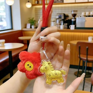Porte-clés en or pur 999, pendentif de téléphone portable en peluche, ornement de sac en forme de cheval doré, cadeau pour l'Année du Cheval 2026 - Product Image 2