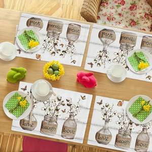 Juego de 4 Manteles Individuales de Algodón Floral Estilo Rústico, para Fiestas en Casa, Interiores, Cocina, Comedor, Lavables, de China - Product Image 4