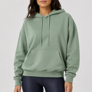 <b>Women</b> Oversized Hooded Pullover Fleece <b>Sweatshirt</b> With Front Pocket Regular Sleeve Solid <b>Black</b> Casual Top Autumn Wear - Product Image 4