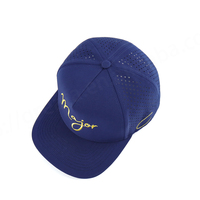 Casquette de baseball personnalisée à 5 panneaux, bleu marine, Oxford, imperméable, respirante, avec logo brodé, perforée, découpée au laser, réglable, 100% polyester