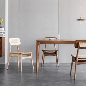 Дизайнерский обеденный стул из массива дерева в скандинавском стиле с спинкой из натурального ротанга для столовой, мебели и ресторана