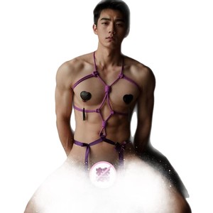 Lingerie pour homme de couleur violette, combinaison bondage et coquin avec jupe en corde - Ensemble sexy pour jeux de rôle masculins - Product Image 4