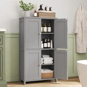 Armoire de rangement de salle de bain SENYU moderne grise, 4 portes, étagères réglables, unité autoportante avec poignées métalliques - Product Image 1
